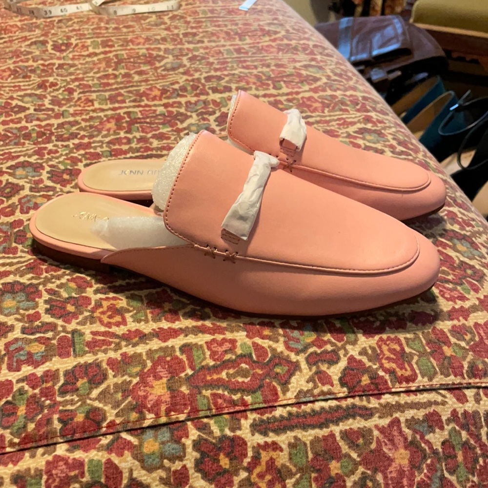 Pink Mules Gold Bit Detail; Size 8
